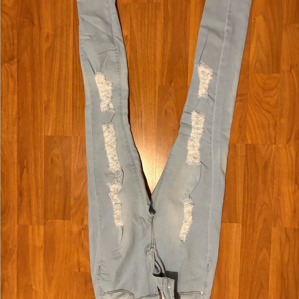 Fashion Nova Light Blue Ripped Skinny Jeans